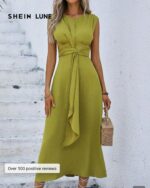 Robe Femme Longue Élégante Vert Olive avec Ceinture Nouée – Idéale Maternité & Femme | Maternita Dakar