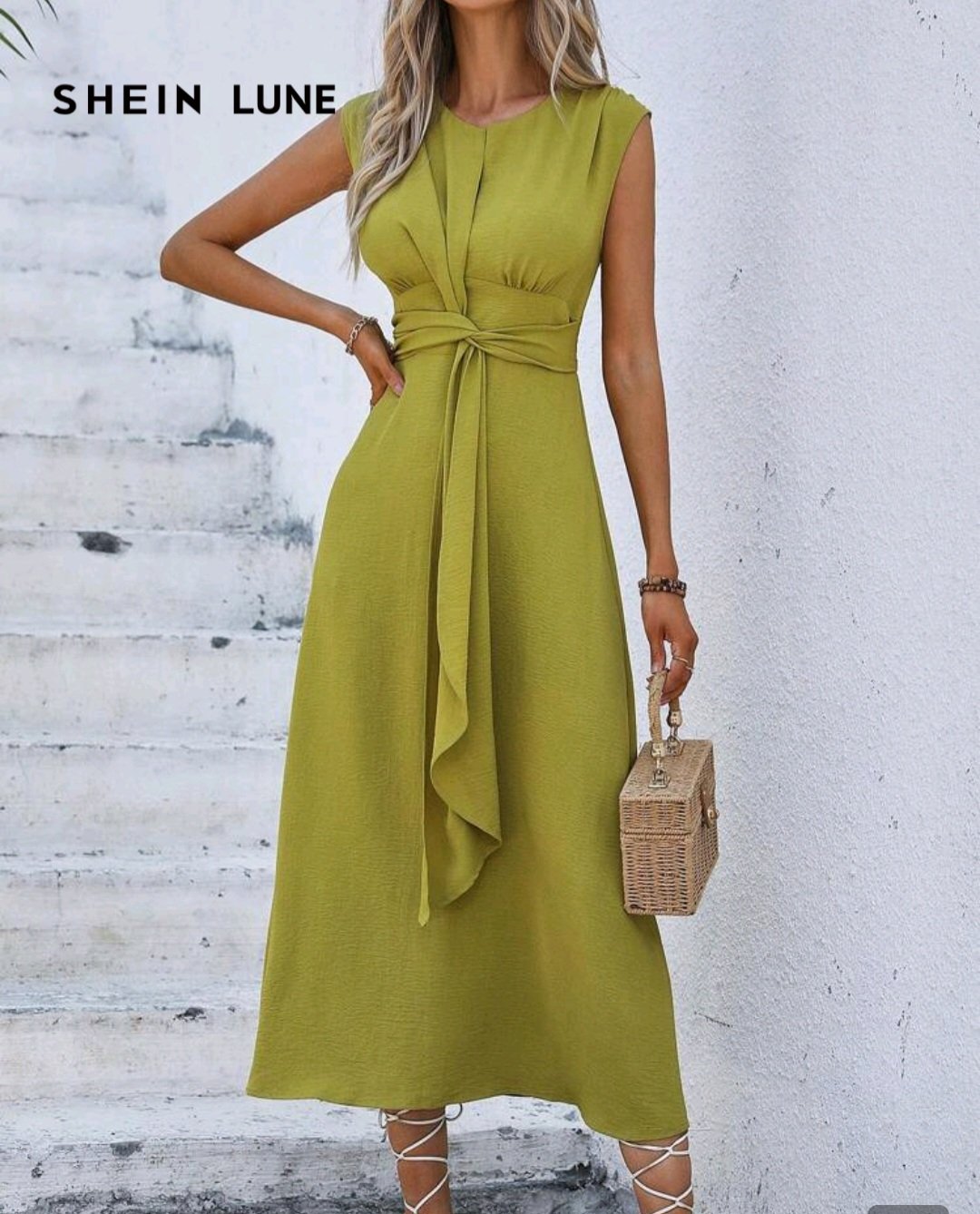 Robe Femme Longue Élégante Vert Olive avec Ceinture Nouée – Idéale Maternité & Femme | Maternita Dakar – Image 3