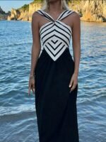 Robe longue femme noire et blanche à rayures – Style élégant et féminin. Maternita Dakar