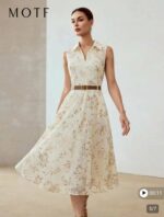 Robe Chemise Midi Femme Fleurie Élégante avec Ceinture – Maternita Dakar