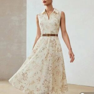 Robe Chemise Midi Femme Fleurie Élégante avec Ceinture – Maternita Dakar