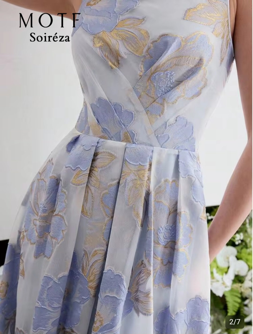 Robe Midi Fleurie Femme Bleu Ciel Élégante – Motif Floral Soirée | Tailles 40 et 42 Maternita DAKAR – Image 2