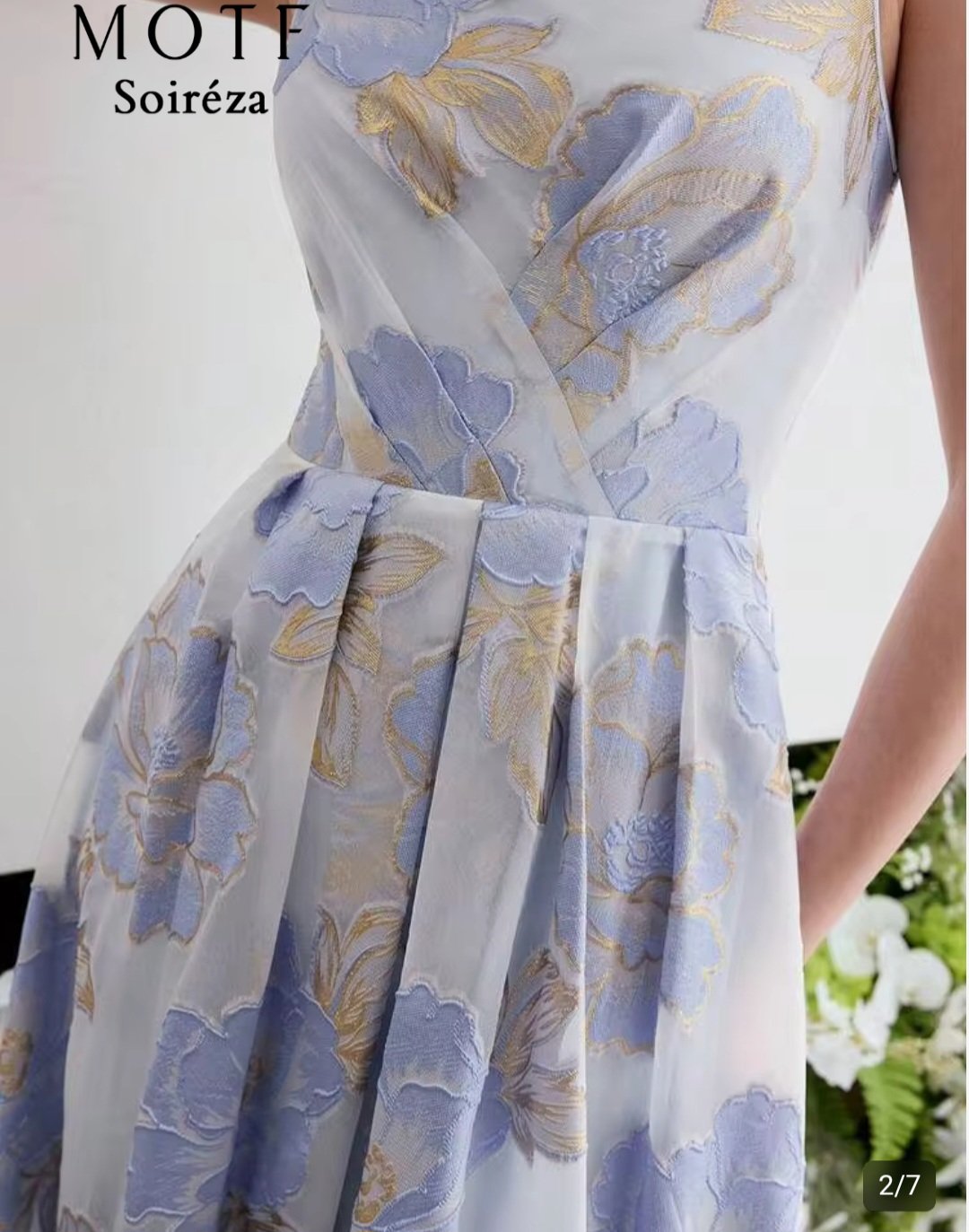 Robe Midi Fleurie Femme Bleu Ciel Élégante – Motif Floral Soirée | Tailles 40 et 42 Maternita DAKAR – Image 8