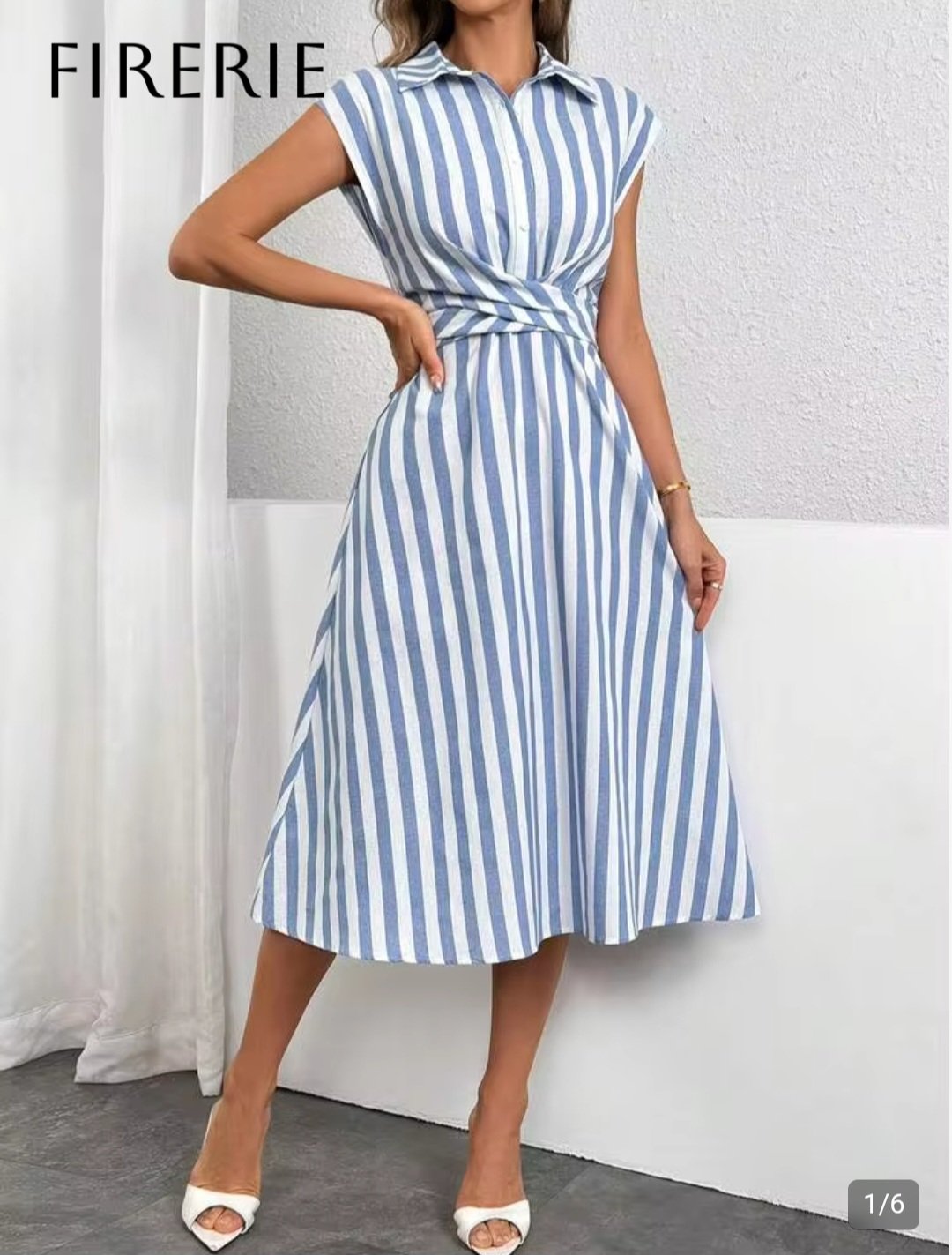 Robe Chemise Midi Rayée Bleu & Blanc – Taille 40/42 Maternita Dakar – Image 3
