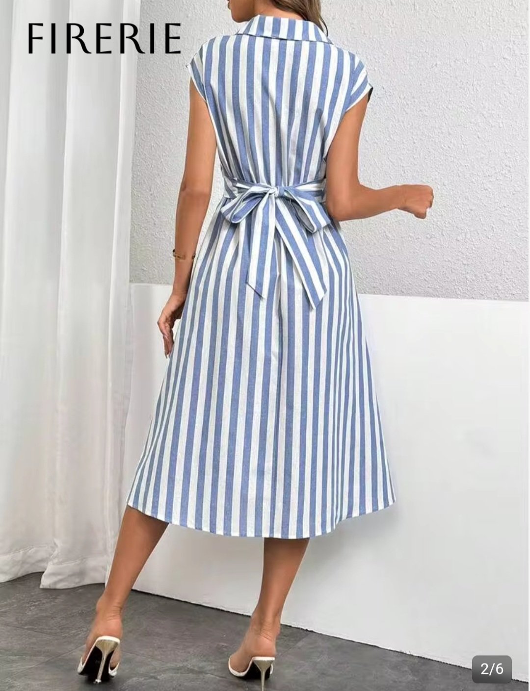 Robe Chemise Midi Rayée Bleu & Blanc – Taille 40/42 Maternita Dakar – Image 2