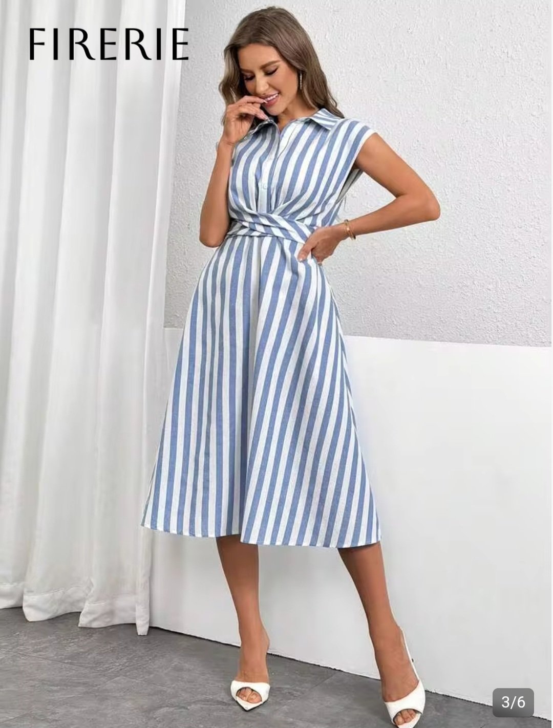 Robe Chemise Midi Rayée Bleu & Blanc – Taille 40/42 Maternita Dakar – Image 5