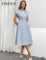 Robe Chemise Midi Rayée Bleu & Blanc – Taille 40/42 Maternita Dakar