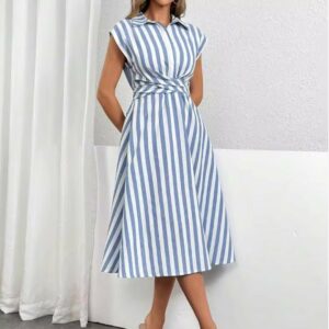 Robe Chemise Midi Rayée Bleu & Blanc – Taille 40/42 Maternita Dakar