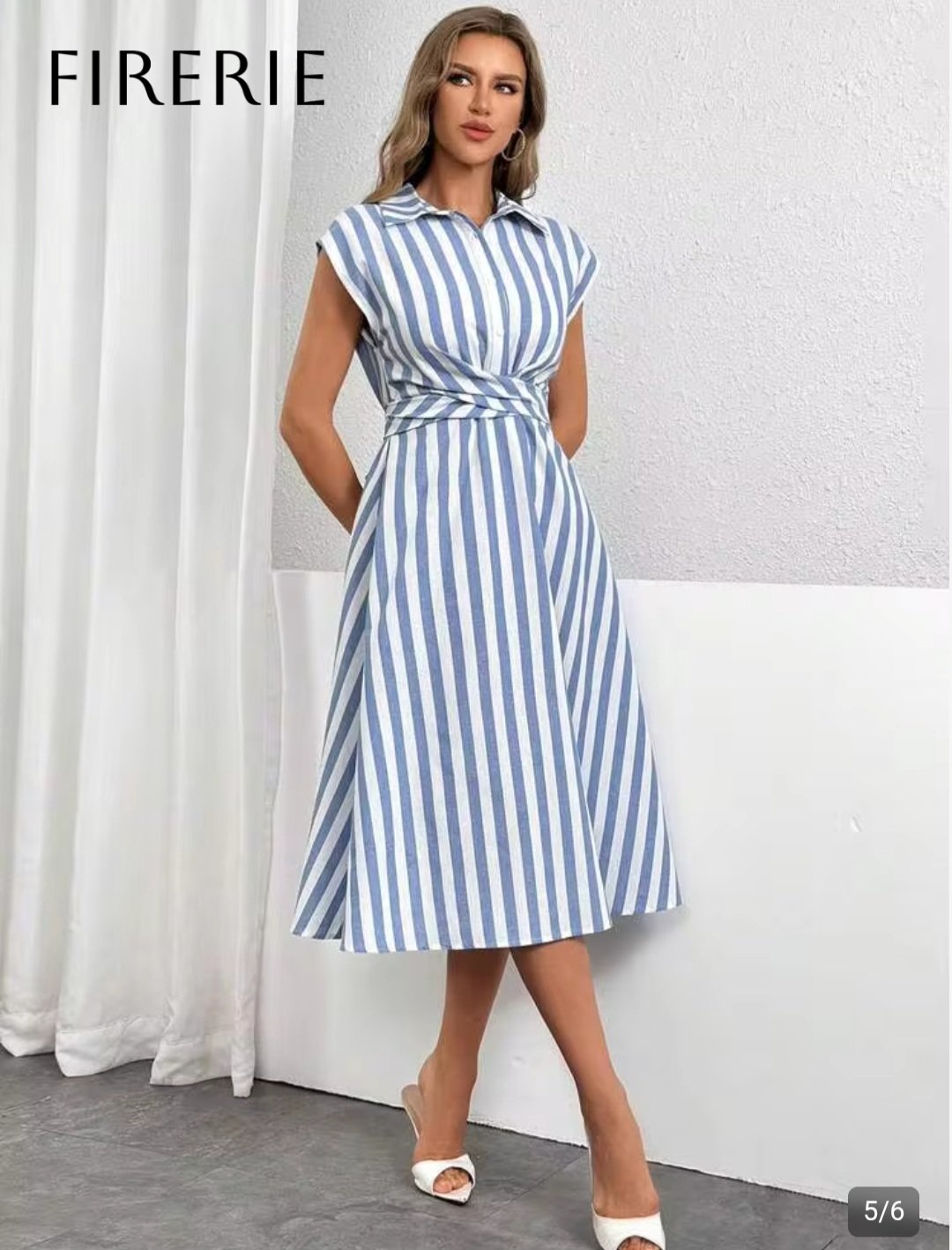 Robe Chemise Midi Rayée Bleu & Blanc – Taille 40/42 Maternita Dakar