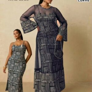Robe Femme  40-42 – Ensemble 2 Pièces Motif Géométrique Noir & Blanc Maternita Dakar