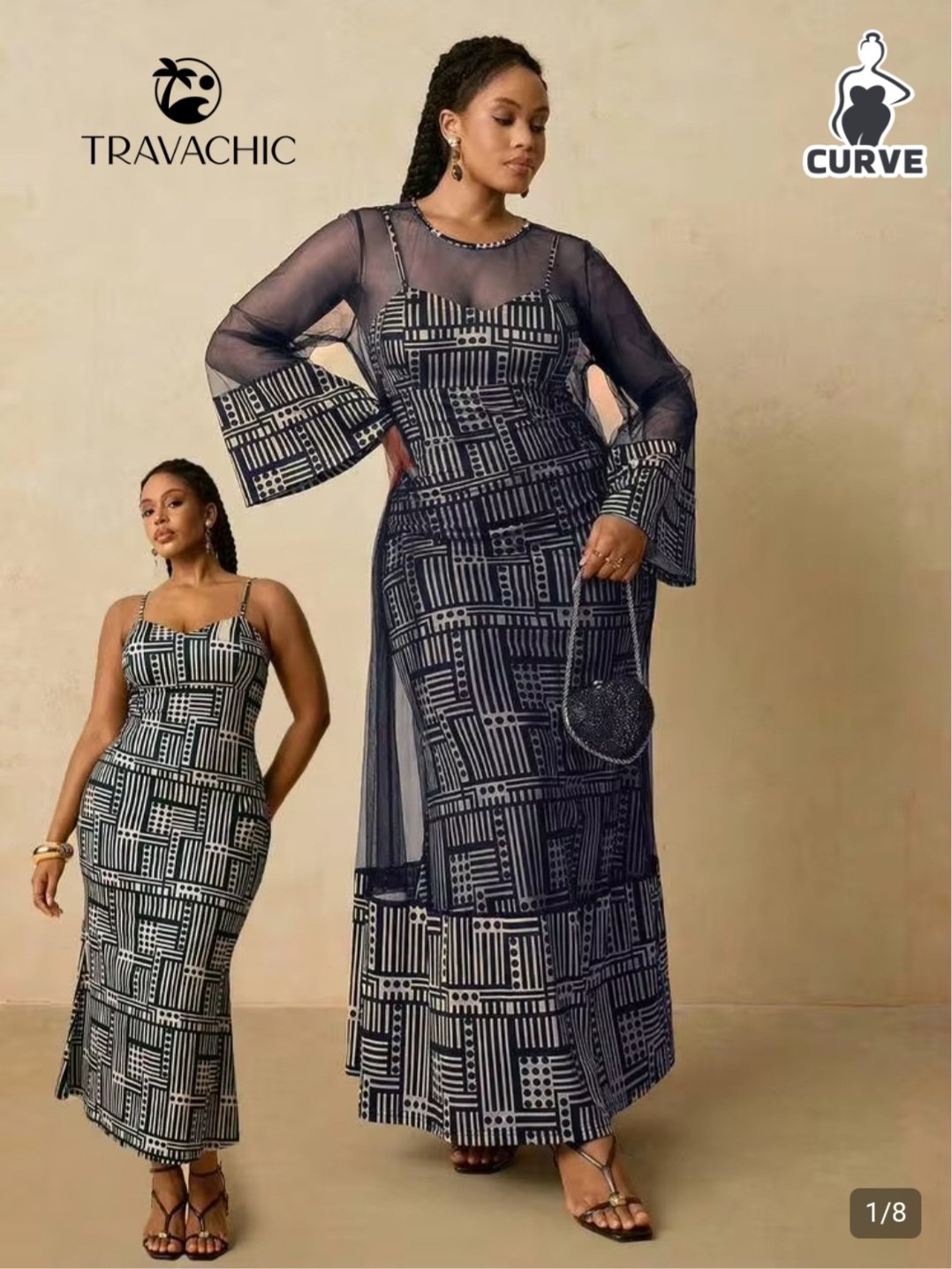 Robe Femme 40-42 – Ensemble 2 Pièces Motif Géométrique Noir & Blanc Maternita Dakar