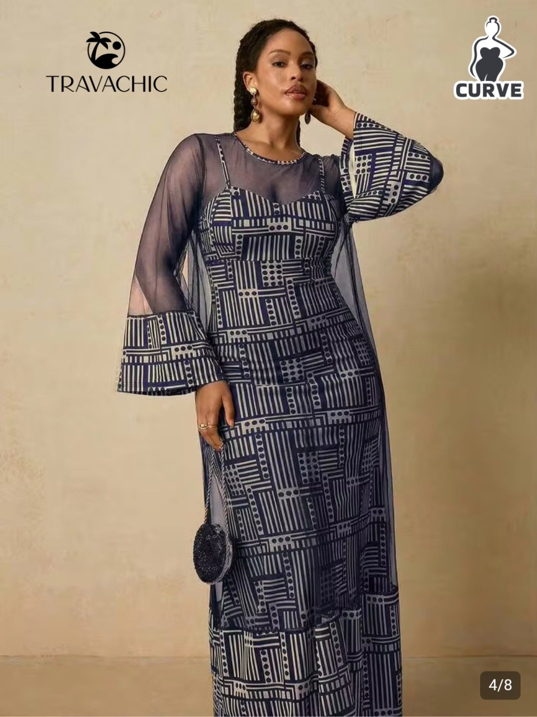 Robe Femme 40-42 – Ensemble 2 Pièces Motif Géométrique Noir & Blanc Maternita Dakar – Image 6