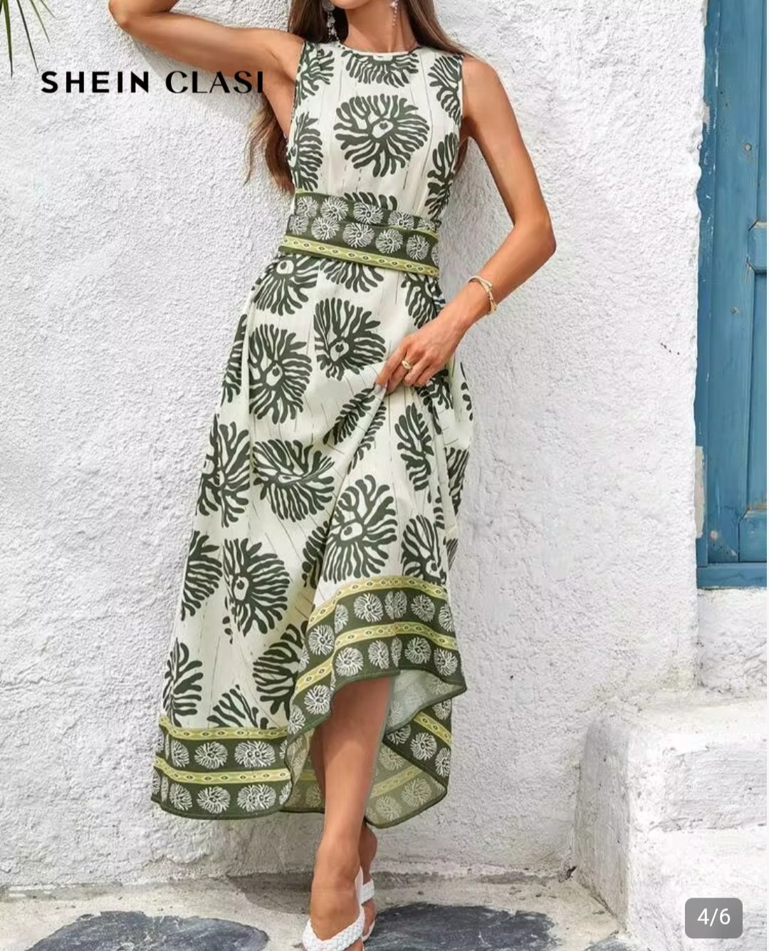 Robe longue femme imprimée vert kaki et écru avec ceinture – Tailles 40 et 42 Maternita Dakar – Image 5