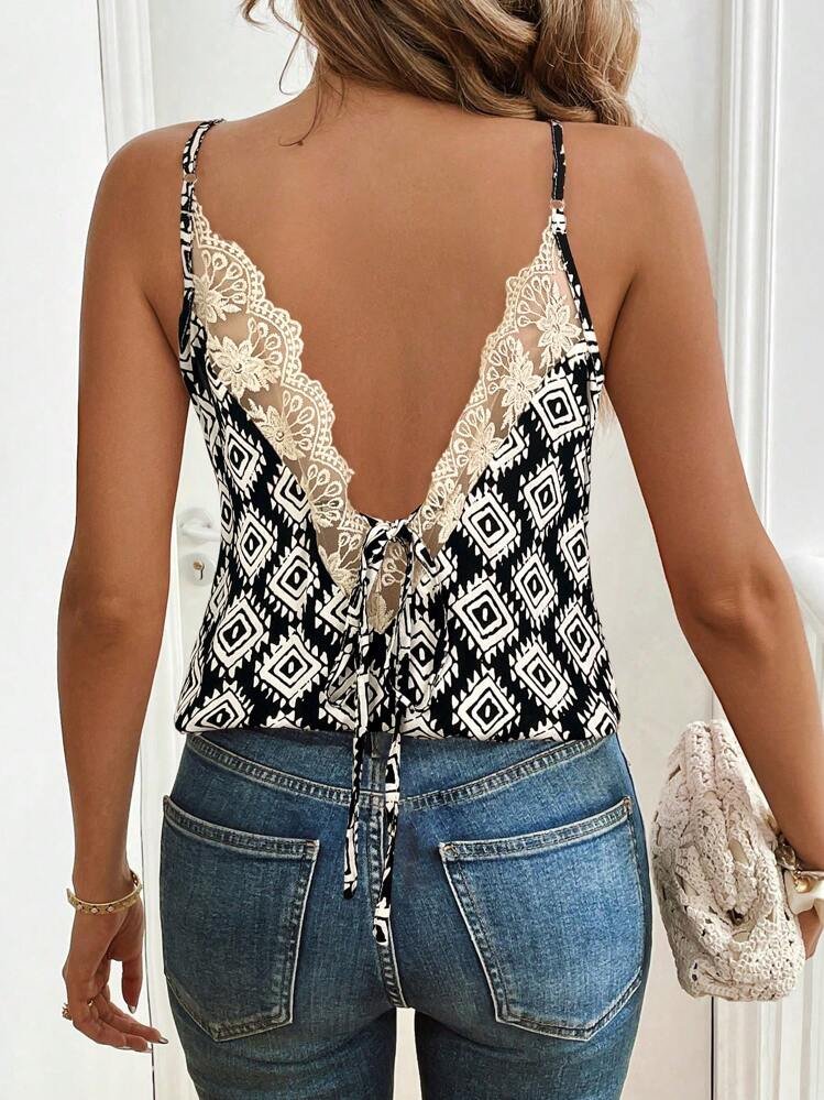 Débardeur femme imprimé géométrique avec dos en dentelle Maternita Dakar – Image 3