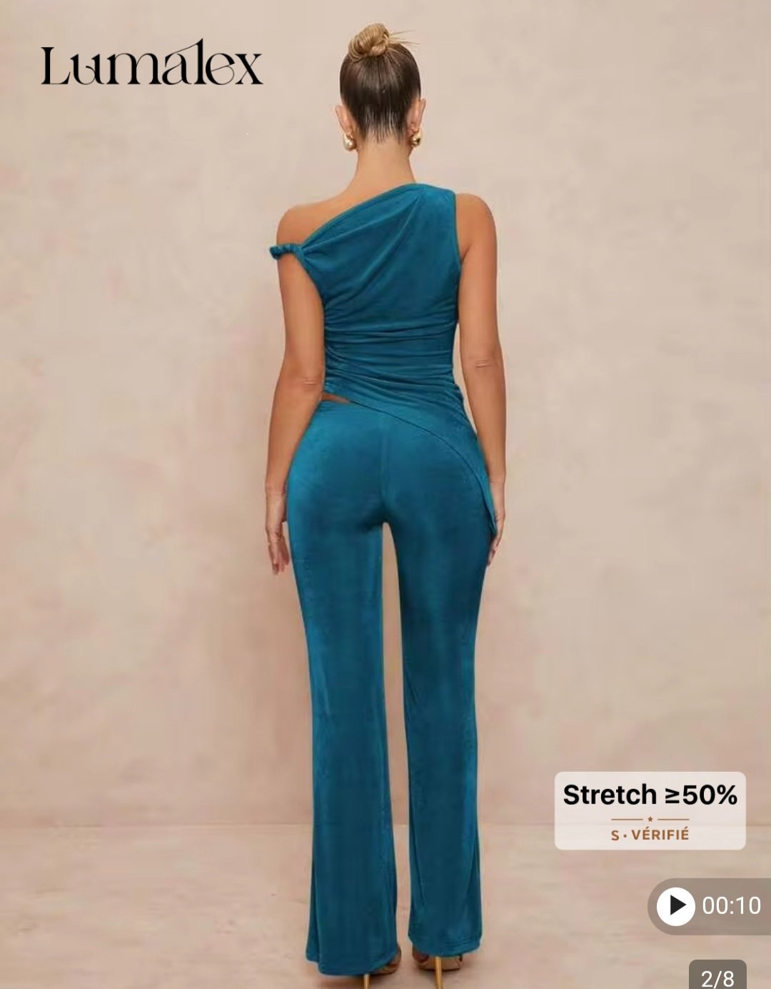 Ensemble Bleu Canard Asymétrique Chic – Pantalon Évasé & Top Drapé | Bambinerie & Maternita Dakar – Image 2