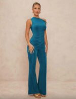 Ensemble Bleu Canard Asymétrique Chic – Pantalon Évasé & Top Drapé | Bambinerie & Maternita Dakar
