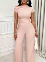 Ensemble 2 Pièces Plissé Rose Poudré – Haut Asymétrique & Pantalon Fluide Large | Bambinerie Maternita Dakar