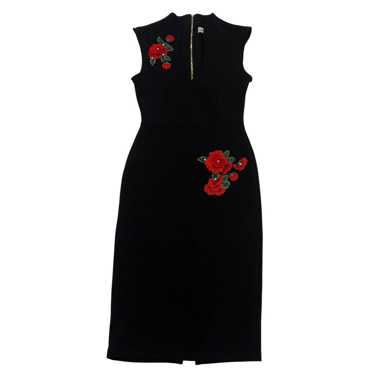 Robe Fourreau Femme Noire Élégante à Broderies Florales Rouges – Taille 40/42 | Bambinerie Maternita Dakar – Image 4