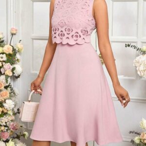 robe-midi-rose-poudre-festonnee-ajouree-taille-40-42-bambinerie-maternita-dakar
