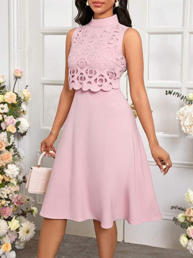 robe-midi-rose-poudre-festonnee-ajouree-taille-40-42-bambinerie-maternita-dakar