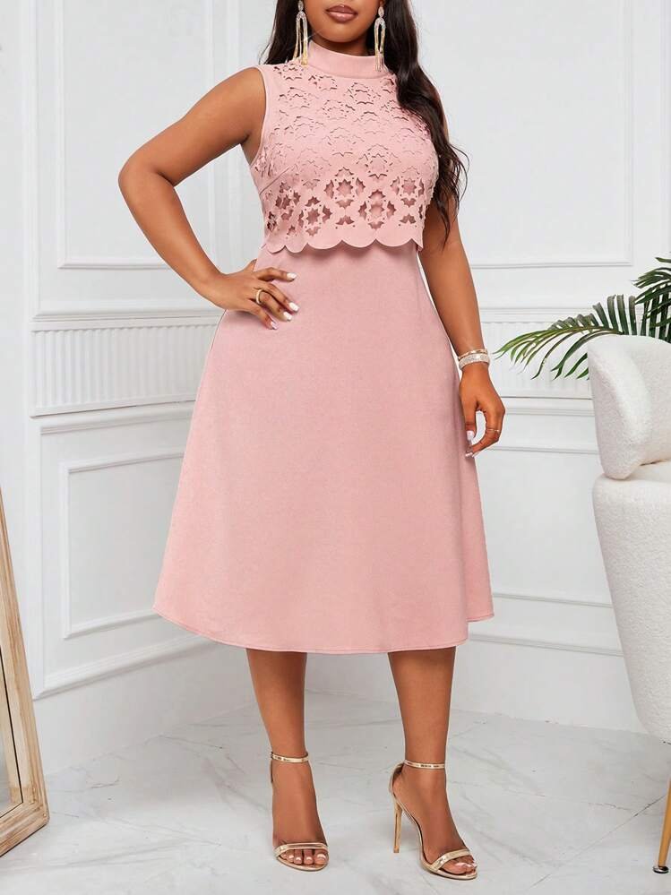 robe-midi-rose-poudre-festonnee-ajouree-taille-40-42-bambinerie-maternita-dakar