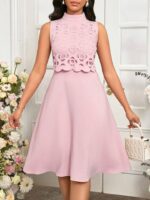 robe-midi-rose-poudre-festonnee-ajouree-taille-40-42-bambinerie-maternita-dakar
