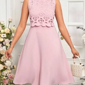 robe-midi-rose-poudre-festonnee-ajouree-taille-40-42-bambinerie-maternita-dakar