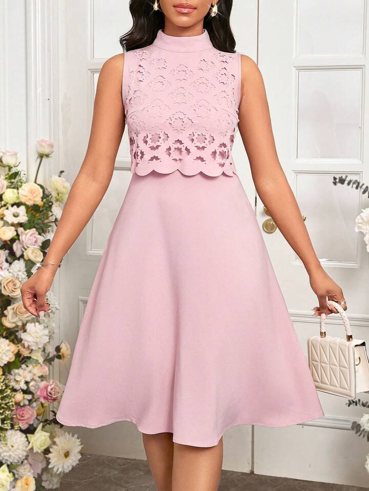 robe-midi-rose-poudre-festonnee-ajouree-taille-40-42-bambinerie-maternita-dakar