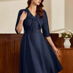 robe-evasee-retro-bleu-nuit-taille-40-42-bambinerie-maternita-dakar