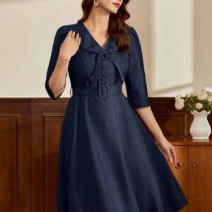 robe-evasee-retro-bleu-nuit-taille-40-42-bambinerie-maternita-dakar