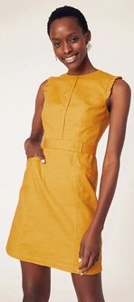 Robe courte sans manches jaune moutarde avec ceinture taille 40-42 Bambinerie Maternita Dakar