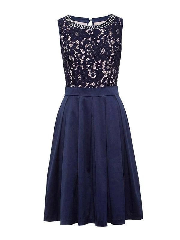 Robe Évasée Femme Mi-Longue Bleu Nuit en Dentelle & Satin – Taille 42-44 (Destockage / Seconde Main Premium) | Maternita Dakar – Image 2