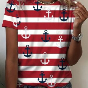 T-shirt femme marinière rayé rouge et blanc avec ancres marines taille 42-44 Bambinerie Maternita Dakar