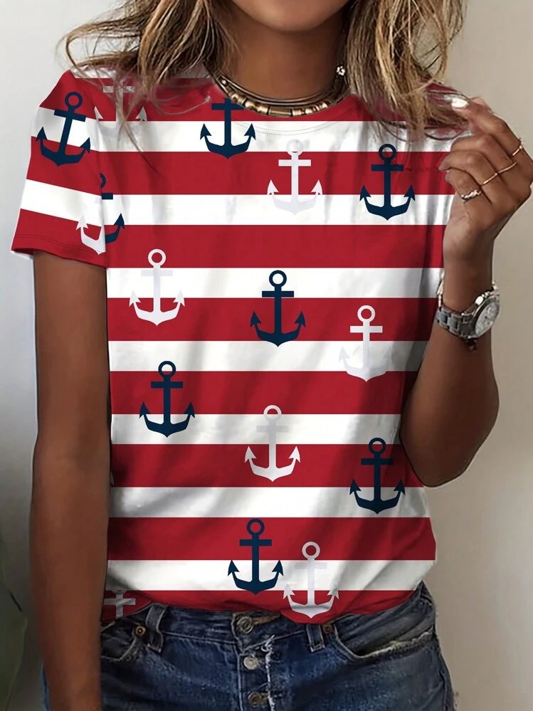 T-shirt femme marinière rayé rouge et blanc avec ancres marines taille 42-44 Bambinerie Maternita Dakar