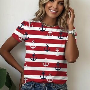 T-shirt femme marinière rayé rouge et blanc avec ancres marines taille 42-44 Bambinerie Maternita Dakar