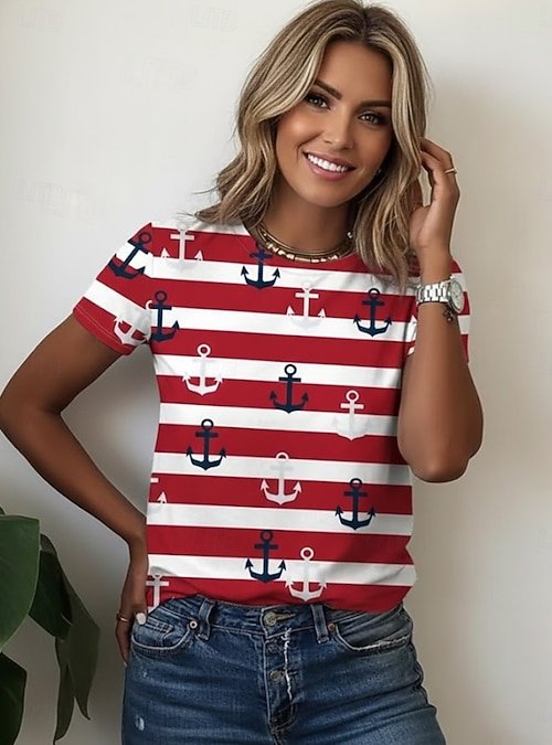 T-shirt femme marinière rayé rouge et blanc avec ancres marines taille 42-44 Bambinerie Maternita Dakar
