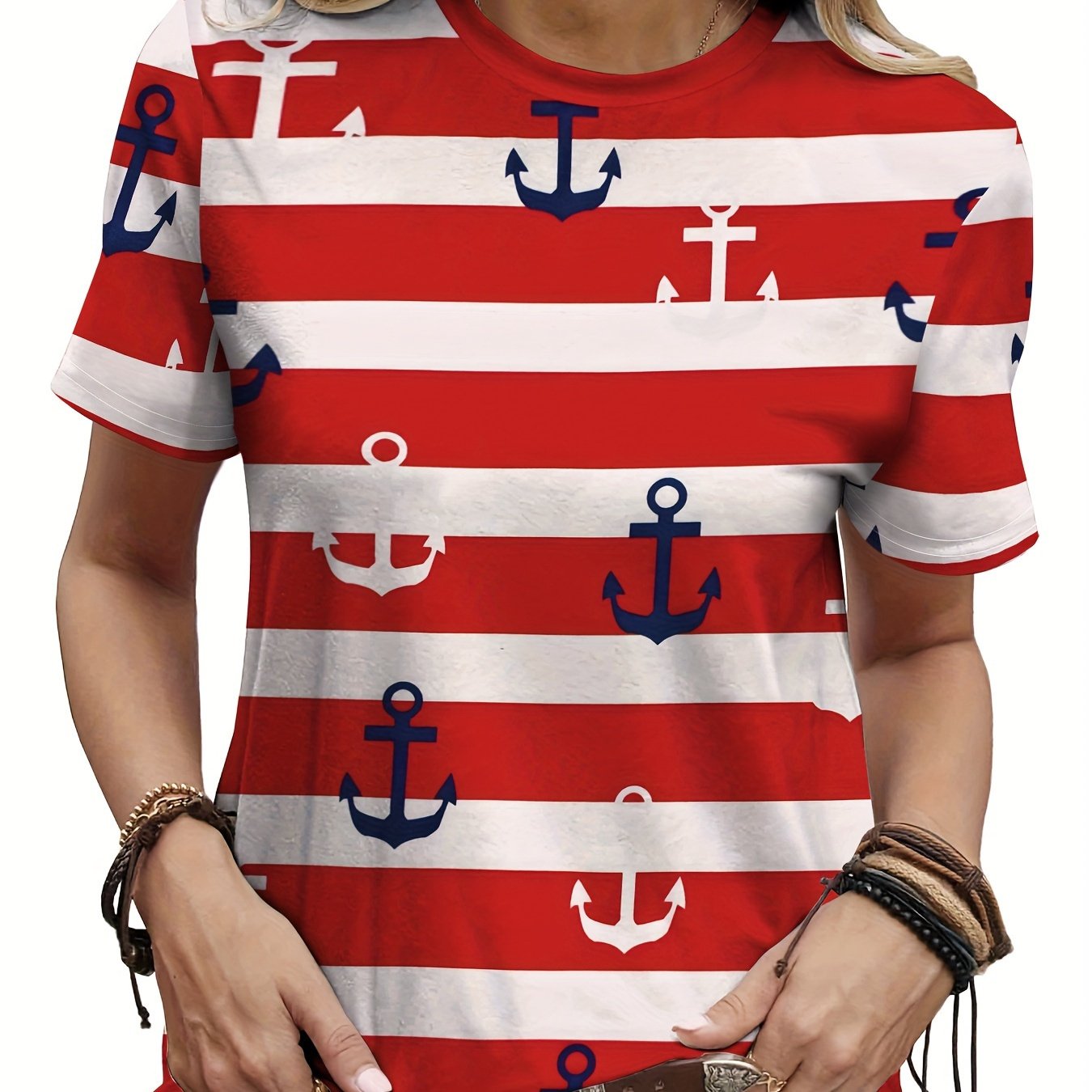 T-shirt femme marinière rayé rouge et blanc avec ancres marines taille 42-44 Bambinerie Maternita Dakar