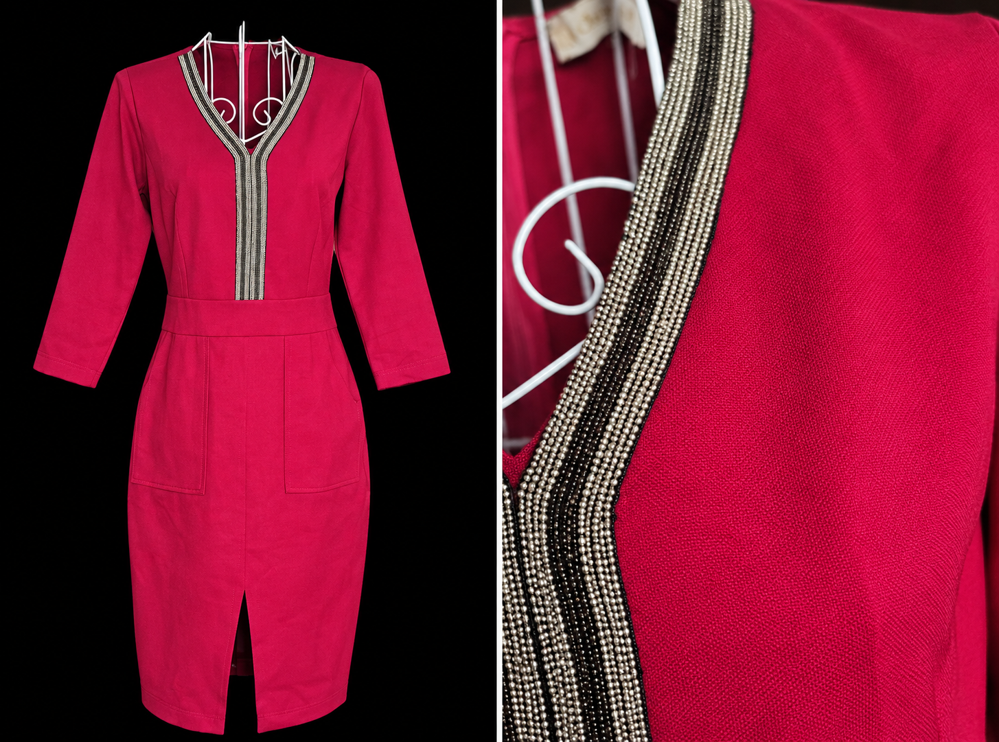 Robe Fourreau Femme Rouge Framboise à Encolure Bijou – Taille 40-42 |Destock Bambinerie Maternita Dakar – Image 2