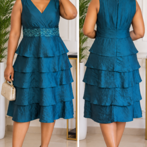 Robe Femme de Cérémonie Bleu Paon à Volants Étagés – Taille 40-42 | Déstockage Chic Dakar – Bambinerie Maternita