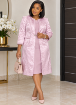 Ensemble Robe et Manteau Cérémonie  Rose Jacquard – Taille 40-42 | Neuf Déstockage Maternita Dakar
