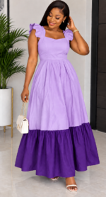 Robe FemmeLongue Bicolore Évasée à Volants – Taille 40-42 | Maternita Dakar