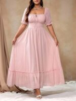 Robe Femme Longue Bohème Plumetis Rose Poudré & Vert Menthe – Maternité & Femme Élégante (Taille 40-42) | Dakar