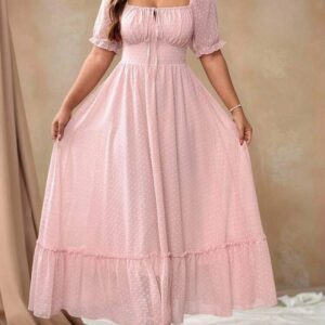 Robe Femme Longue Bohème Plumetis Rose Poudré & Vert Menthe – Maternité & Femme Élégante (Taille 40-42) | Dakar