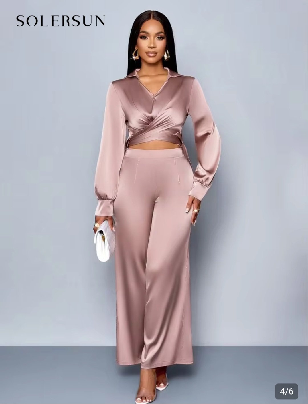Ensemble 2 Pièces Femme Satiné Rose – Top Cache-Cœur & Pantalon Large Fluide (Taille 40-42) – Neuf | Bambinerie Maternita Dakar – Image 6
