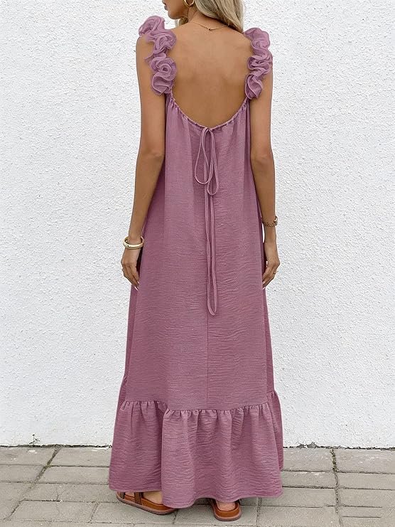 Robe Longue Fluide Dos Nu Vieux Rose (T. 40-42) – Maternita Dakar