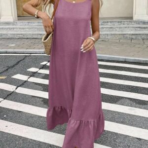 Robe longue fluide d'été vieux rose avec bretelles volantées et dos nu noué taille 40-42 Bambinerie Maternita Dakar.