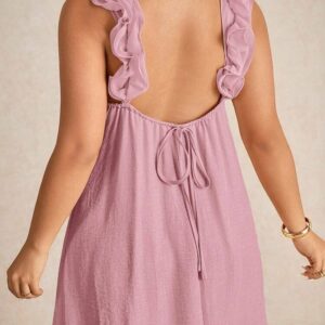 Robe longue fluide d'été vieux rose avec bretelles volantées et dos nu noué taille 40-42 Bambinerie Maternita Dakar.