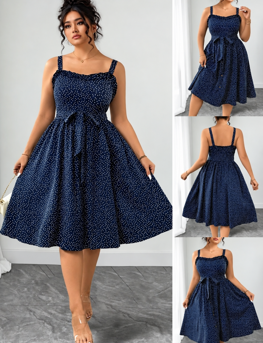 Robe midi evasee bleu marine a pois blancs taille 40-42 chez Bambinerie Maternita Dakar
