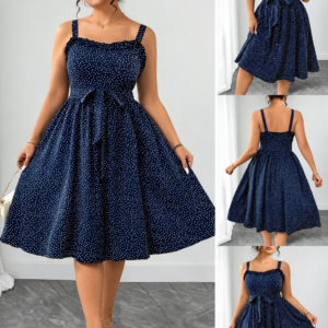 Robe midi evasee bleu marine a pois blancs taille 40-42 chez Bambinerie Maternita Dakar