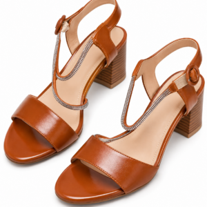 Sandales a talon carre marron cognac et laniere strass pointure 38 Bambinerie Maternita Dakar